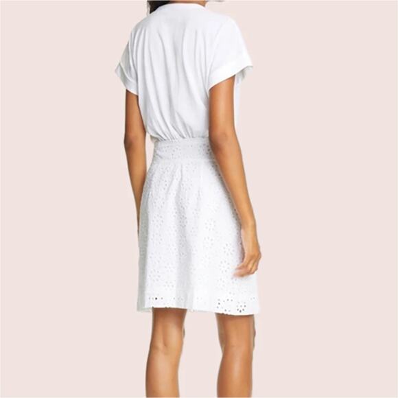 Veronica Beard Jeans Dress Womens Large White Eyelet V-Neck Side Zip Pima Cotton - Picture 2 of 9